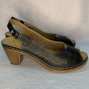 PATRIZIA Leeann Block Heel Sandal EU 37 Perforated Peep Toe Sling Back Western